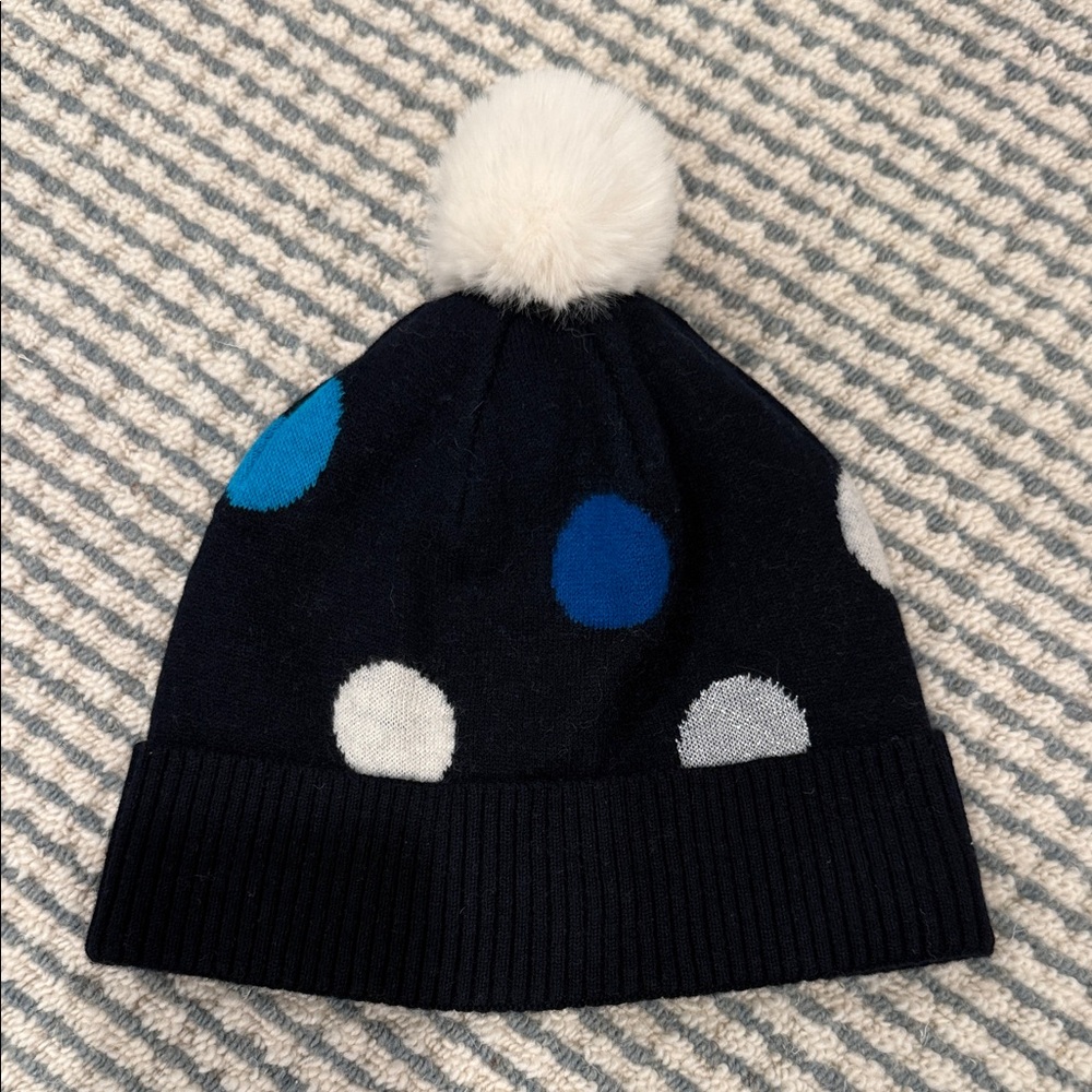 Jacadi Navy Polka Dot Beanie with Pom Pom